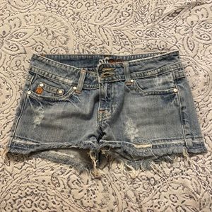 Distressed denim shorts